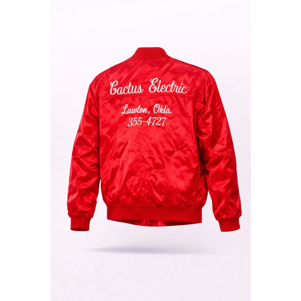 Vtg 80s Chalk Line Men Satin Bomber Jacket Cactus Electric Lawton Oklahoma Sz L​ - Picture 2 of 8